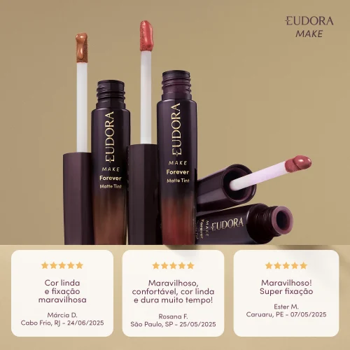 Batom Líquido Marrom Nude Icônico Eudora Make Forever Matte Tint 4Ml - Imagem 4