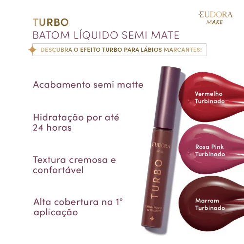Batom Líquido Rosa Pink Turbinado Semi Mate Turbo Soul 5Ml - Imagem 3